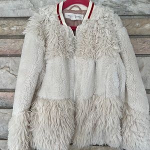 Treasure & Bond Girls Faux Fur Bomber Jacket M 8/10 GORGEOUS Zip Front Ivory